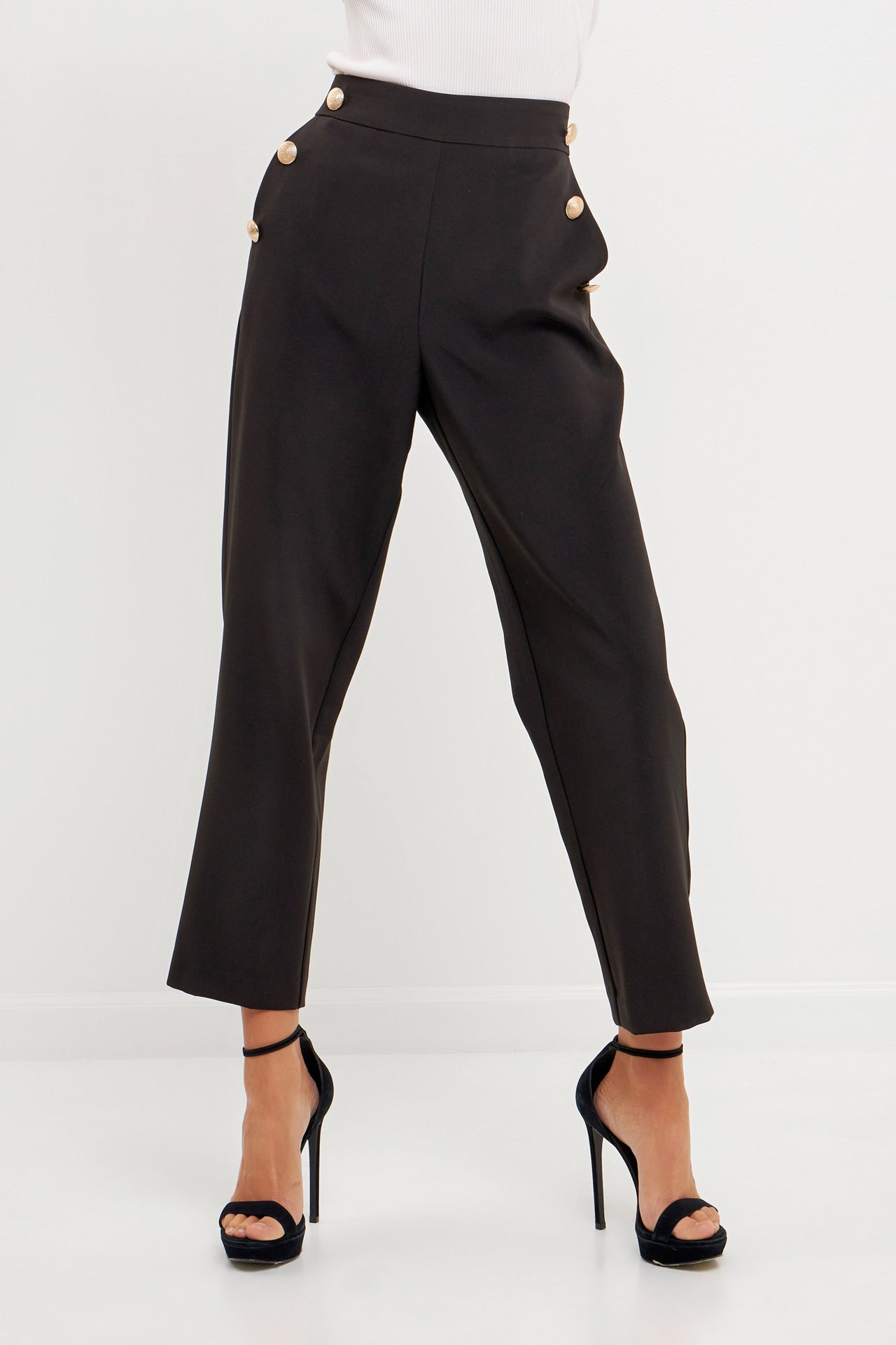 ENDLESS ROSE-High Waisted Buttoned Trousers-PANTS available at Objectrare