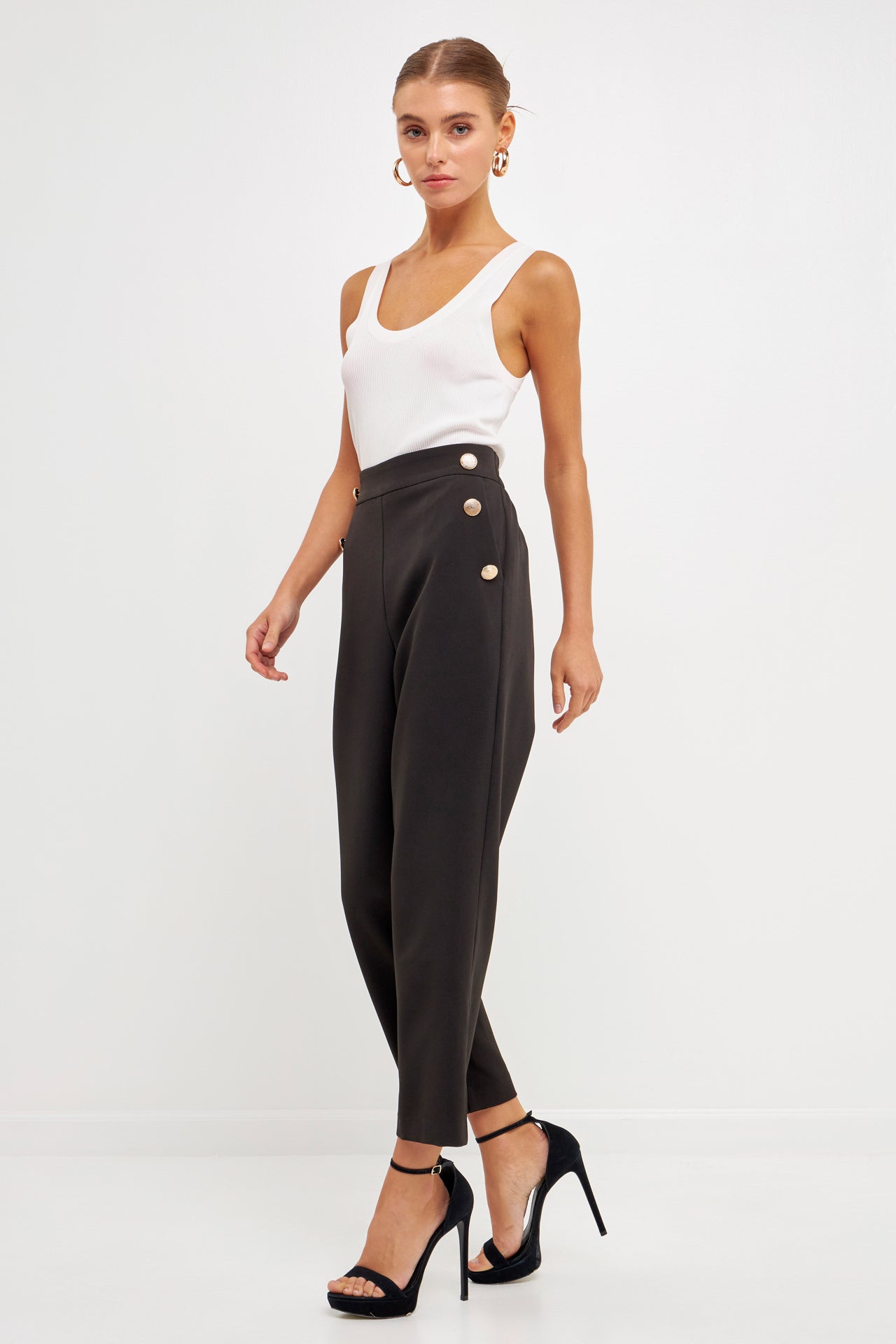 ENDLESS ROSE-High Waisted Buttoned Trousers-PANTS available at Objectrare