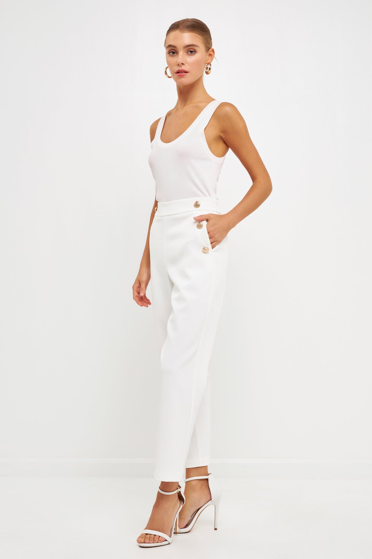 ENDLESS ROSE-High Waisted Buttoned Trousers-PANTS available at Objectrare