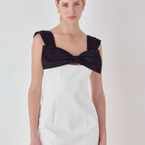 Mixed Media Bow Mini Dress