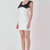 Mixed Media Bow Mini Dress
