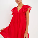 Ruffled V Neck Mini Flounce Dress
