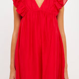Ruffled V Neck Mini Flounce Dress