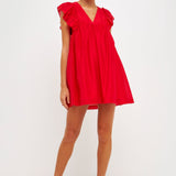 Ruffled V Neck Mini Flounce Dress
