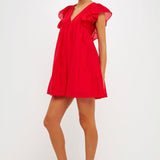 Ruffled V Neck Mini Flounce Dress