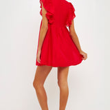 Ruffled V Neck Mini Flounce Dress