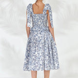 Print Linen Midi Skirt