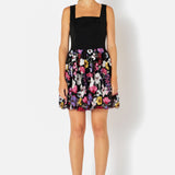 Square Neck Floral Embroidered Mini Dress