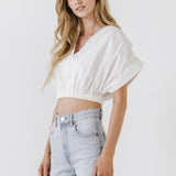 Cotton Drop Shoulder Crop Top