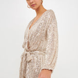 ENDLESS ROSE - Wrap Belted Sequins Romper - ROMPERS available at Objectrare
