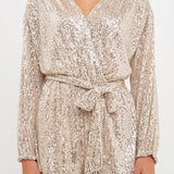 ENDLESS ROSE - Wrap Belted Sequins Romper - ROMPERS available at Objectrare