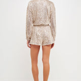 ENDLESS ROSE - Wrap Belted Sequins Romper - ROMPERS available at Objectrare