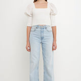 Quarter Sleeve Smocked Puff Sleeve Top