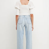 Quarter Sleeve Smocked Puff Sleeve Top