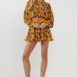 ENDLESS ROSE-Floral Pleated Blouson Crop Top-TOPS available at Objectrare