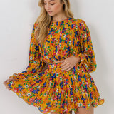 ENDLESS ROSE-Floral Pleated Blouson Crop Top-TOPS available at Objectrare