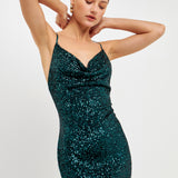 Sequin Cowl Neck Mini Dress