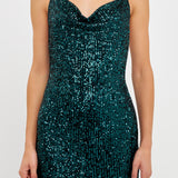 Sequin Cowl Neck Mini Dress