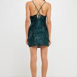 Sequin Cowl Neck Mini Dress