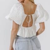 Square Neck Puff Sleeve Jacquard Top