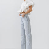 Square Neck Puff Sleeve Jacquard Top