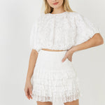 ENDLESS ROSE-Laced Bubble Cropped Blouse-TOPS available at Objectrare