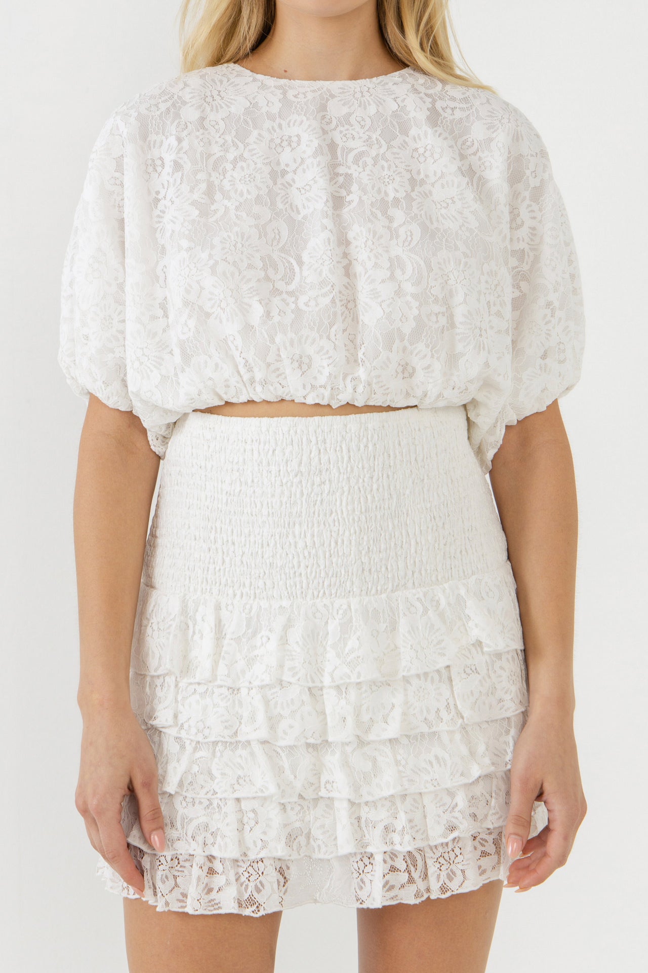 ENDLESS ROSE-Laced Bubble Cropped Blouse-TOPS available at Objectrare