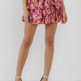 ENDLESS ROSE-Multi Ruffle Floral Mini Skirt-SKIRTS available at Objectrare