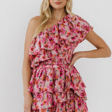 One Shoulder Floral Smocked Top