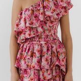 One Shoulder Floral Smocked Top