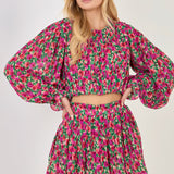 Floral Pleated Bubbled Top