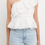 One Shoulder Square Laced Top