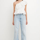 One Shoulder Square Laced Top