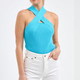 Cross Haltered Soft Rib Knit Tank