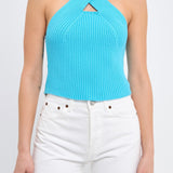 Cross Haltered Soft Rib Knit Tank