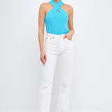 Cross Haltered Soft Rib Knit Tank