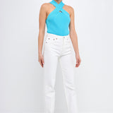 Cross Haltered Soft Rib Knit Tank