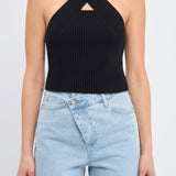 Cross Haltered Soft Rib Knit Tank