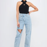 Cross Haltered Soft Rib Knit Tank