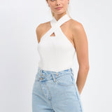 Cross Haltered Soft Rib Knit Tank