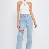 Cross Haltered Soft Rib Knit Tank