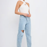 Cross Haltered Soft Rib Knit Tank