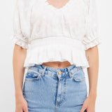 Floral Embroidered Smocked Off Shoulder Top