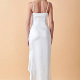 Ruched Asymmetrical Satin Slip Maxi