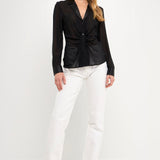 Front Ruched Chiffon Blouse