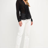 Front Ruched Chiffon Blouse