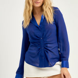 Front Ruched Chiffon Blouse