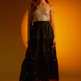 One Sleeve Sequin Crop Top
