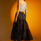 One Sleeve Sequin Crop Top