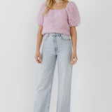 Mesh Fabric Floral Shape Top